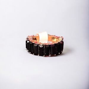 Gold Tone Baguette Black Rhinestone Ring Size 6.75 NWT